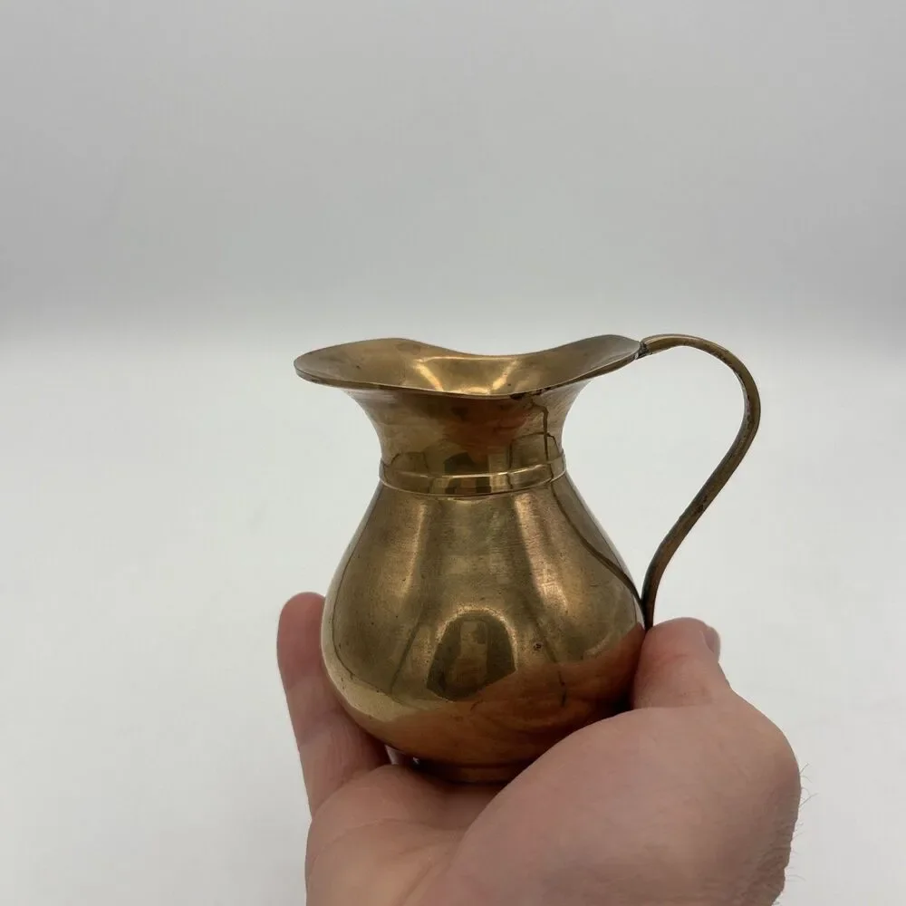 Vintage Brass Pitcher Creamer Vase Decorative Small With Handle India